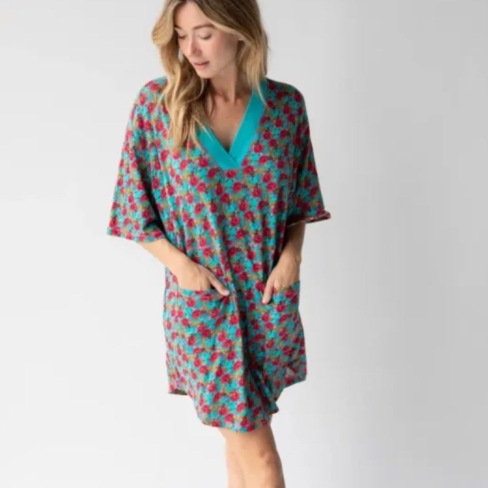 NATURAL LIFE Teal and Red Floral mini dress tunic